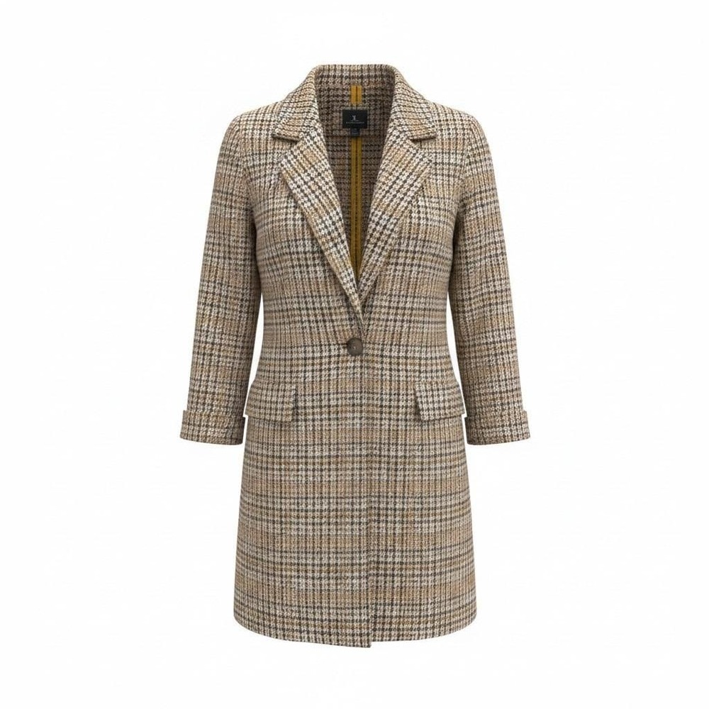 VTG Jules & Leopold Blazer Medium Brown Houndstooth Plaid Longline Button Coat